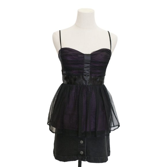 FRENCH‎ CONNECTION Purple w/ Black Tulle Spaghetti Strap Bustier Top Size 4 - Picture 1 of 10